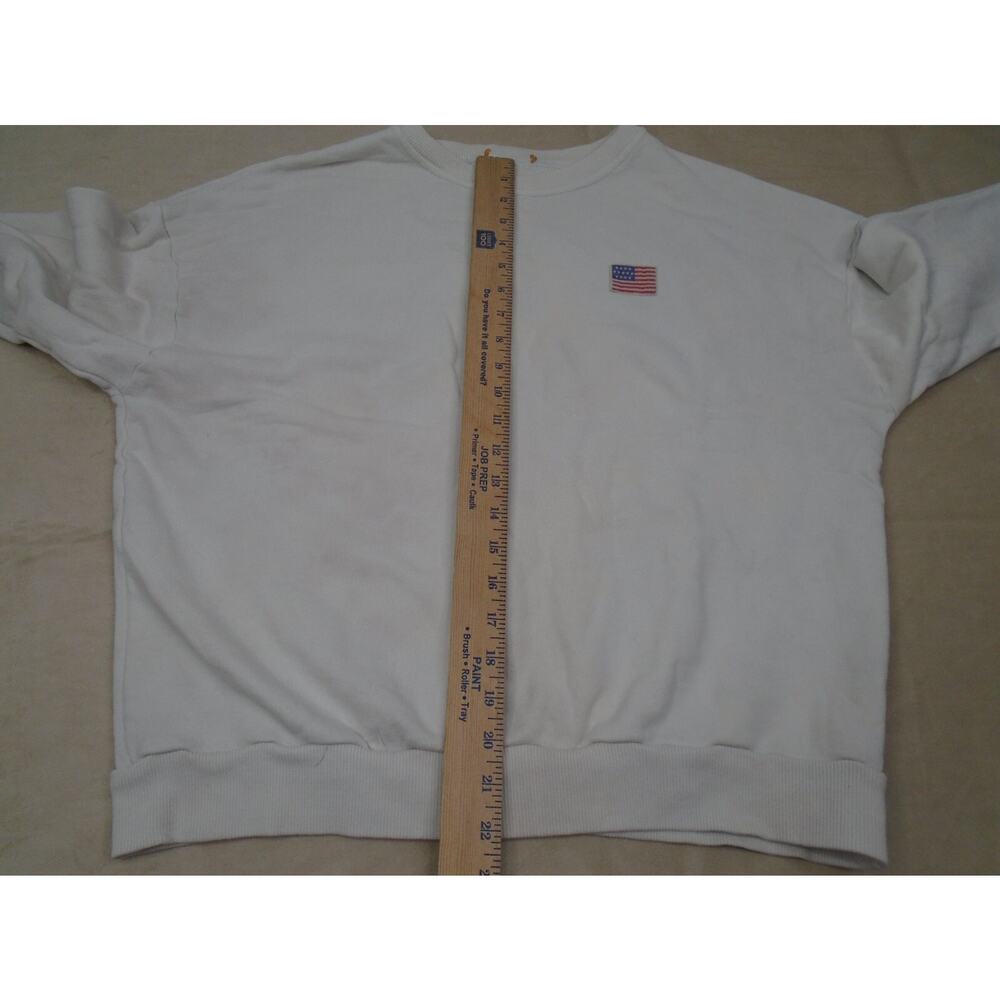 Womens American Flag Patch White Crewneck Sweatshirt Heavy Cotton L Patriotic - Picture 7 of 10
